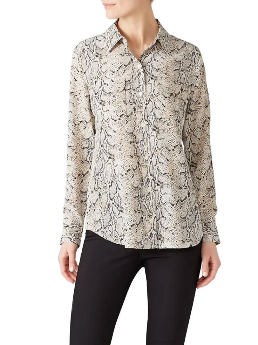 NWOT EQUIPMENT Slim Signature Python 100% Silk Crepe Button Up Shirt, Size XS